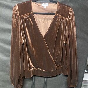 Evereve Velvet Wrap Blouse in Chocolate Brown